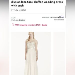 David’s Bridal Ivory Tank Wedding Dress - Wedding Gown